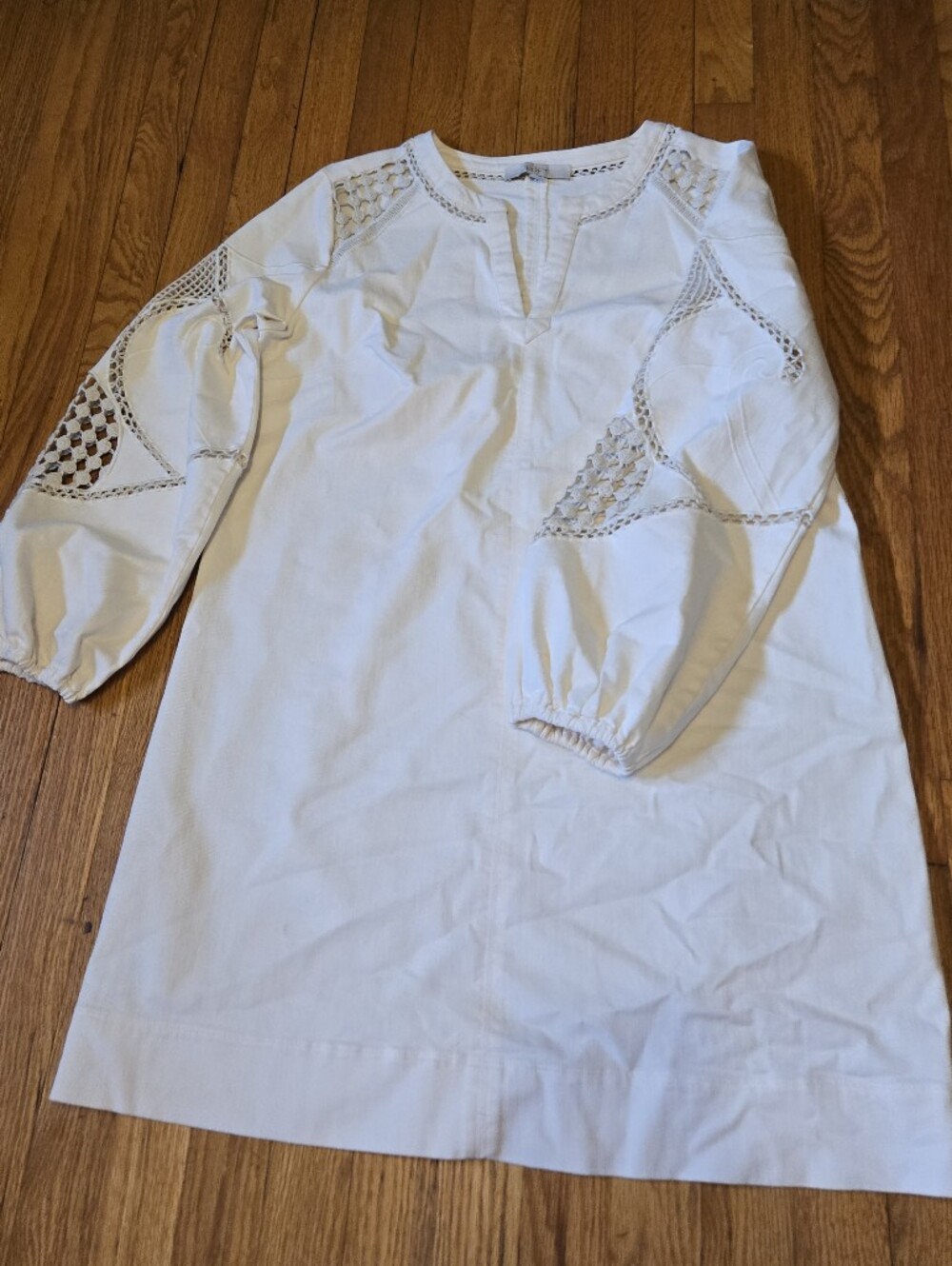 LOFT White Crochet-Inset A-Line Dress